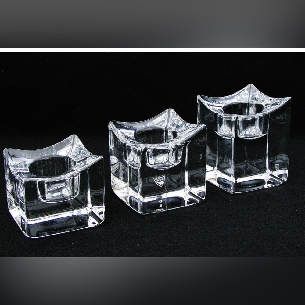 ORREFORS CRYSTAL - Polaris Martti Rytkonen Set of 3 Votive Candle Holders